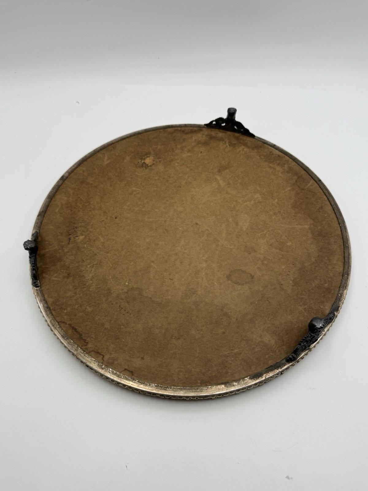 Antique Mirror Plateau Art Nouveau Dresser Vanity Tray 12in Centerpiece Round