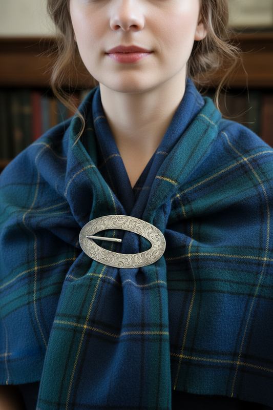 Victorian Sash Buckle Brooch STERLING Antique Chased Floral Engraved Sash 3”