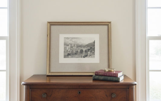Antique Framed Print Verona Italy Castelvecchio Bridge J Godfrey Gilt Engraving