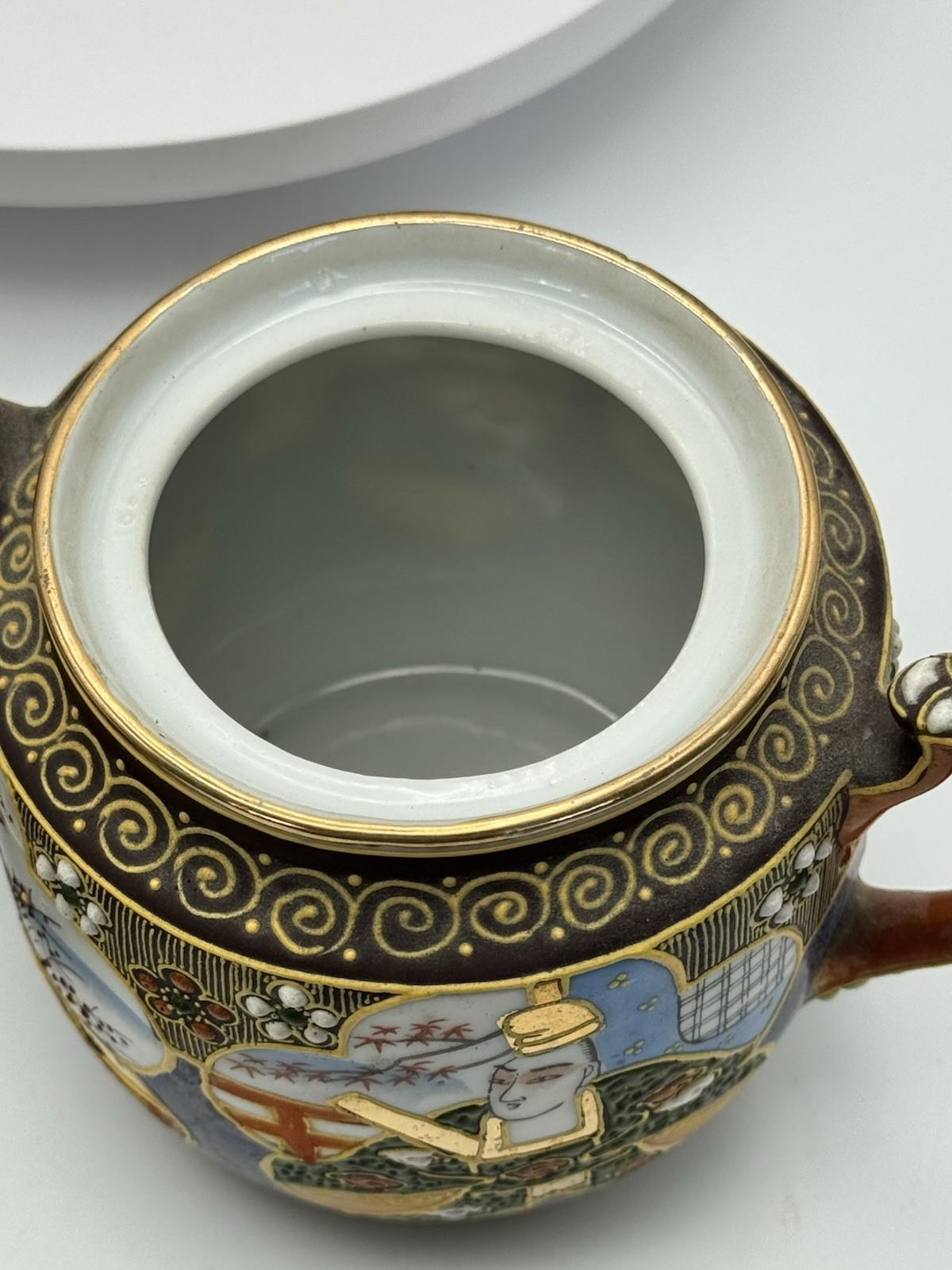 Moriage Tea Set 18 Pc Hand Painted Japan Geisha Lithophane Teapot Sugar Creamer
