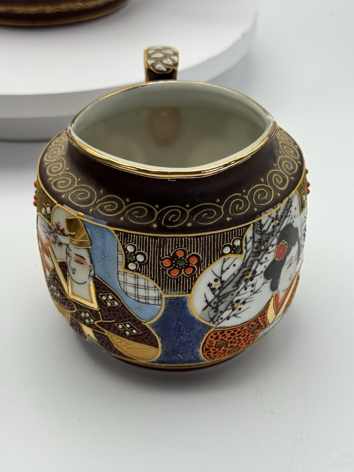 Moriage Tea Set 18 Pc Hand Painted Japan Geisha Lithophane Teapot Sugar Creamer