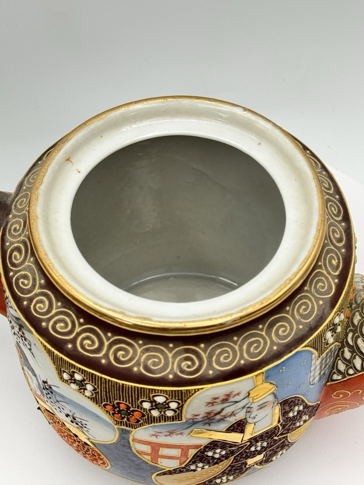 Moriage Tea Set 18 Pc Hand Painted Japan Geisha Lithophane Teapot Sugar Creamer