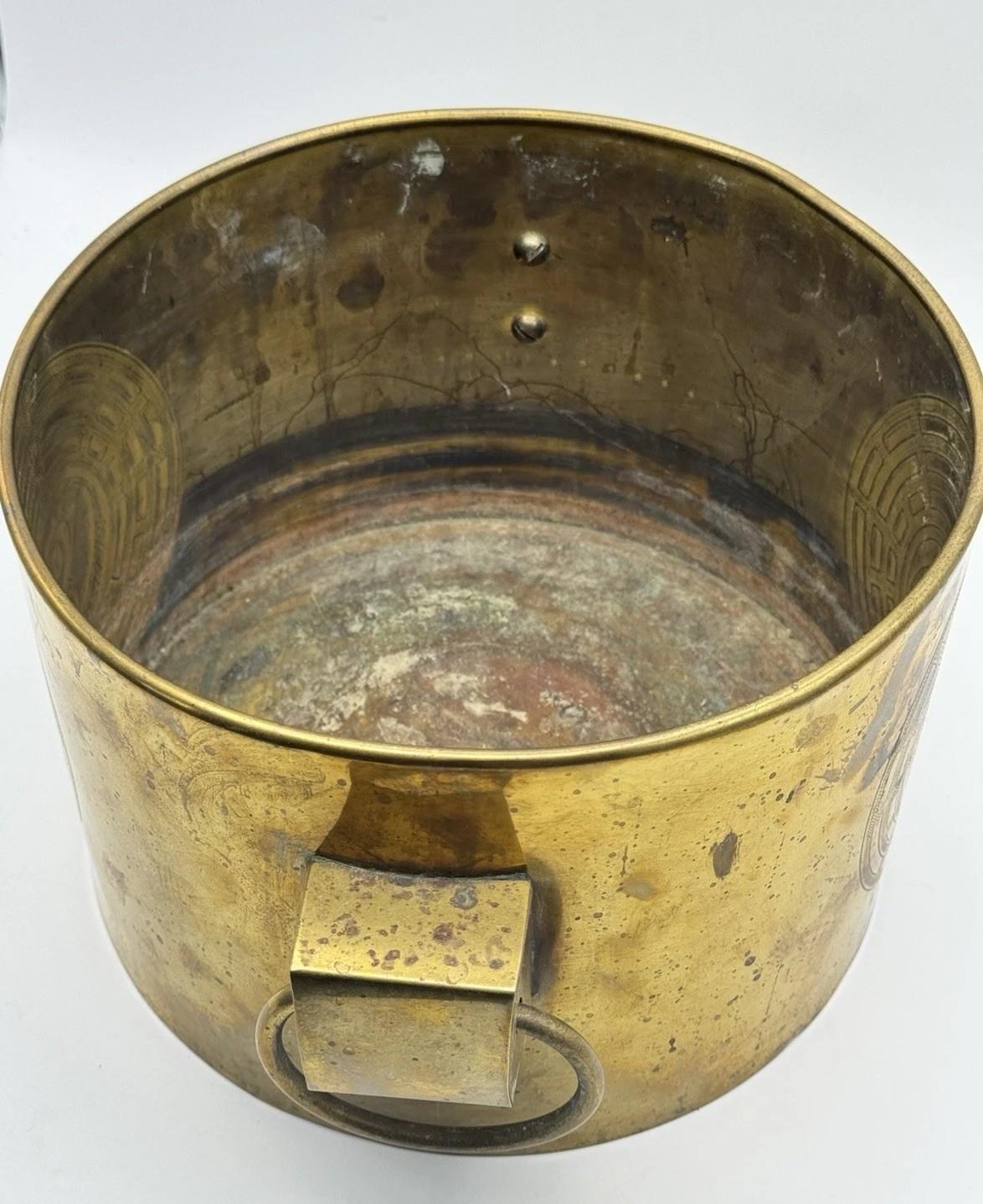 Vintage Brass Wine Cooler Planter Handled Feng Shui Yin Yang Design 9.5” X6.5”