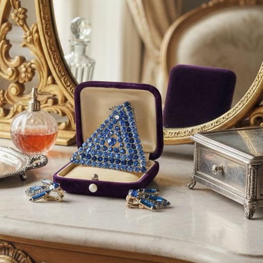 Vintage Jewelry Set Juliana Style Electric Blue Brooch & Earrings