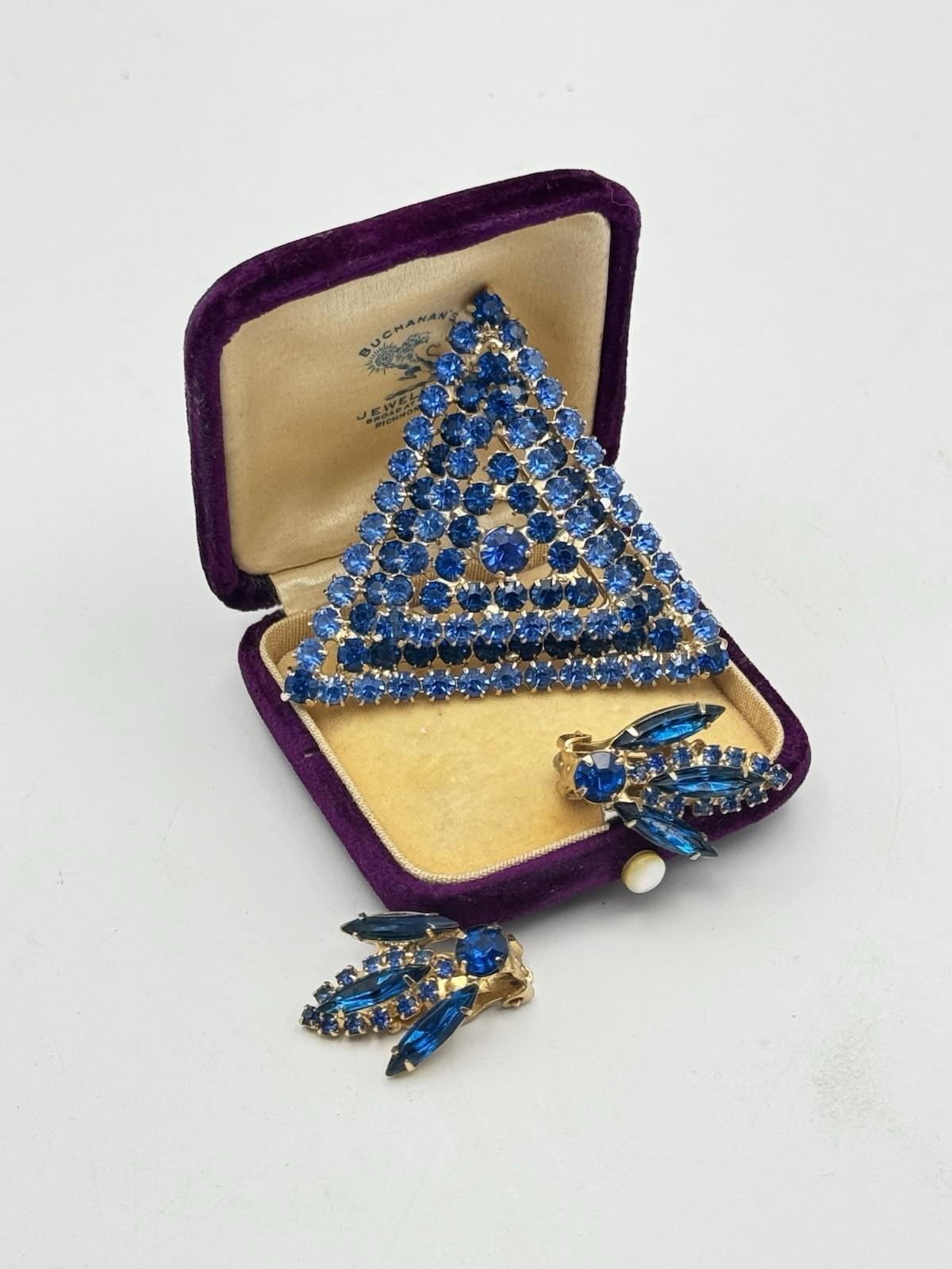 Vintage Jewelry Set Juliana Style Electric Blue Brooch & Earrings