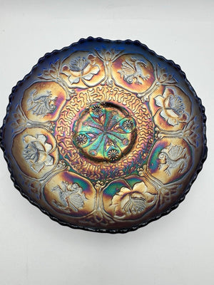 Antique Fenton “Dragon & Lotus” Cobalt Blue Carnival Glass ICS Bowl