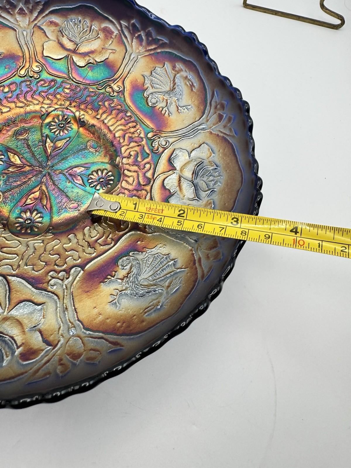 Antique Fenton “Dragon & Lotus” Cobalt Blue Carnival Glass ICS Bowl