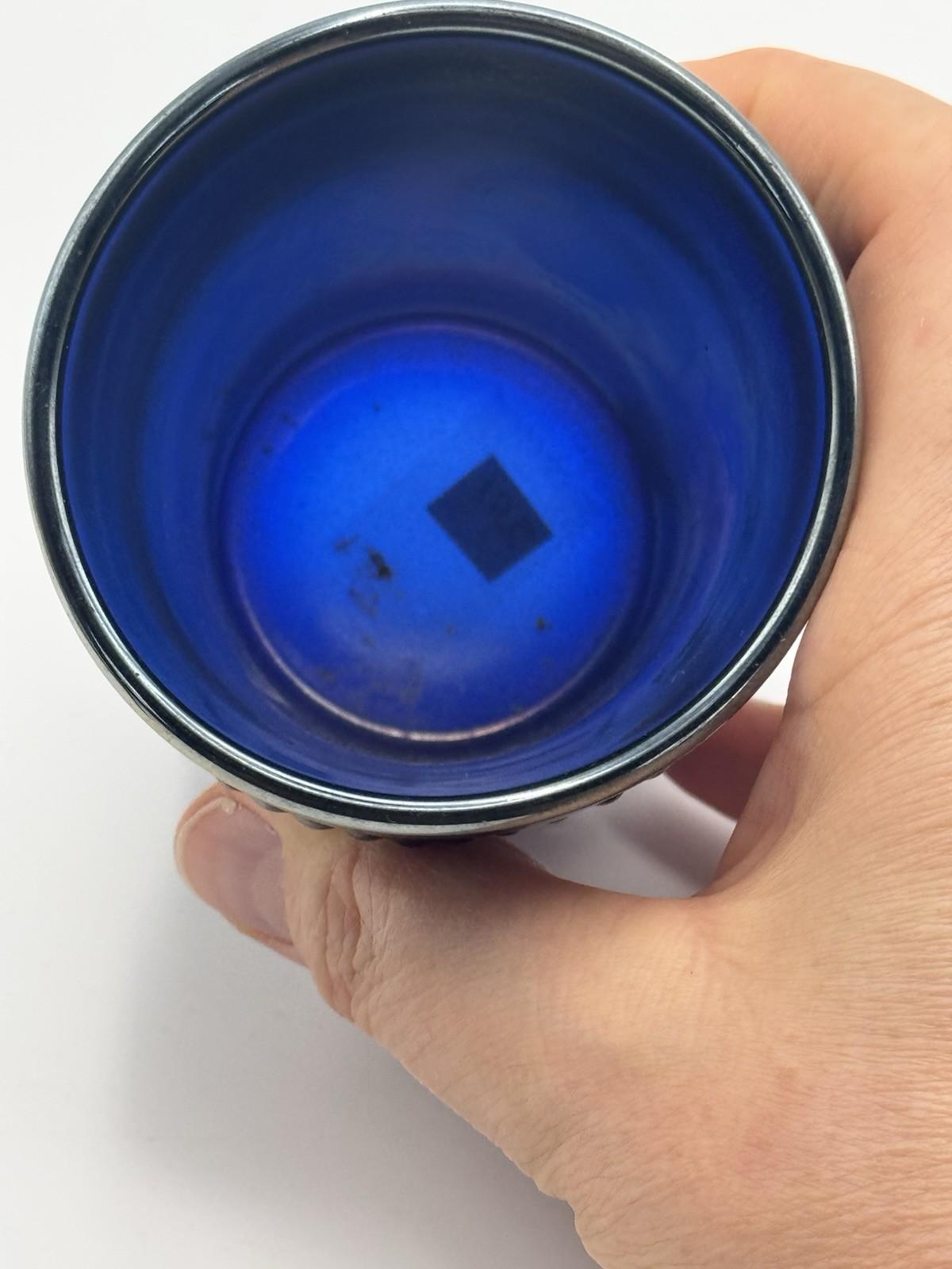 1 Tumbler Peacock Fountain Cobalt Blue Iridescent Carnival Glass