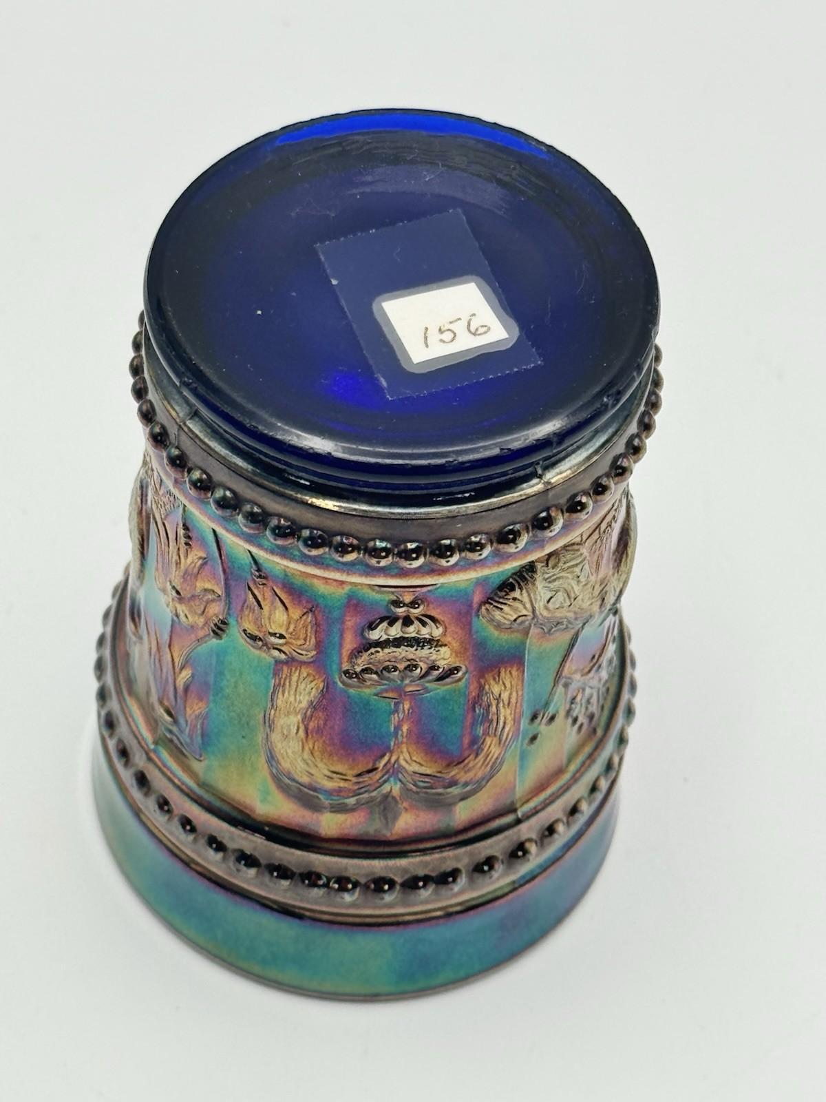 1 Tumbler Peacock Fountain Cobalt Blue Iridescent Carnival Glass
