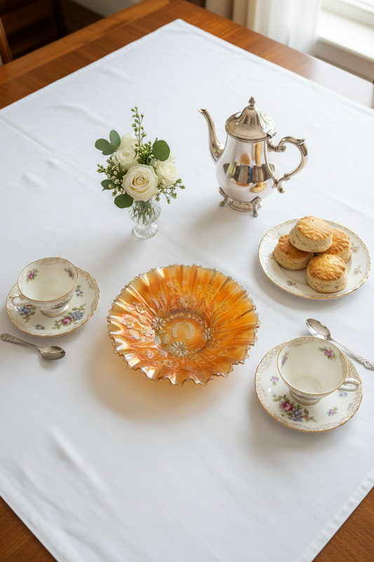Northwood Good Luck Bowl Carnival Glass Marigold 8.75” Ruffled Edge