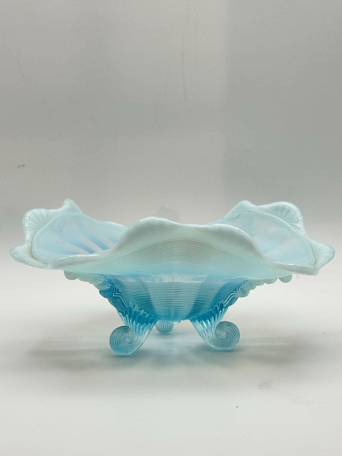 Northwood Blue Opalescent 3 Footed Bon Bon Bowl Dish