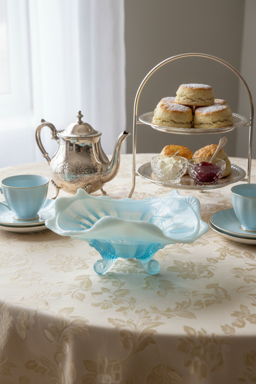 Northwood Blue Opalescent 3 Footed Bon Bon Bowl Dish