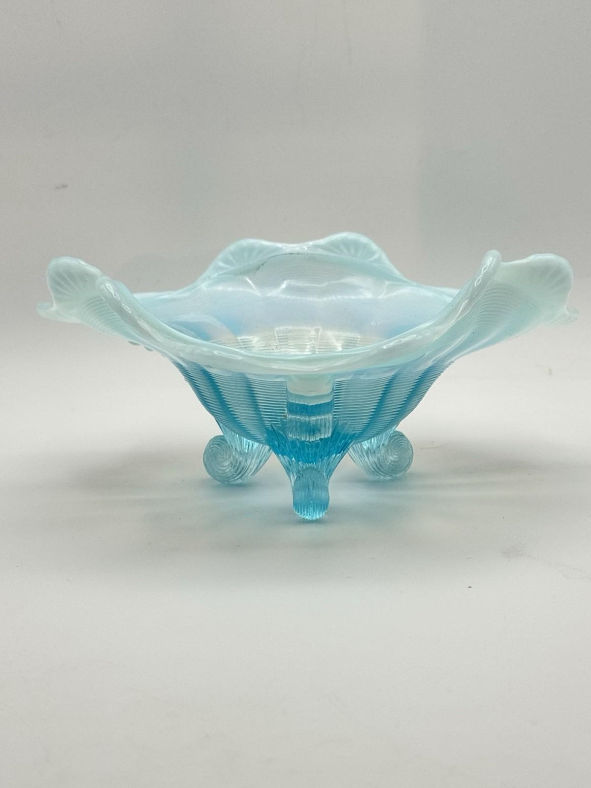 Northwood Blue Opalescent 3 Footed Bon Bon Bowl Dish