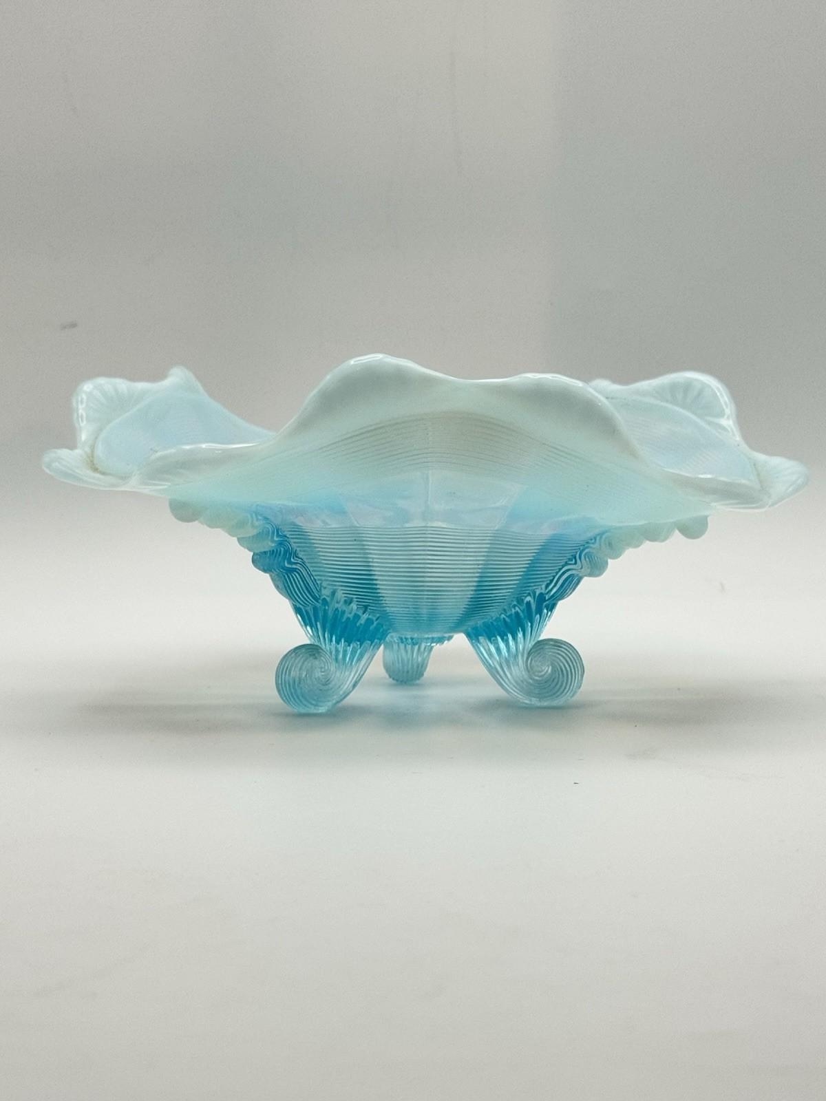 Northwood Blue Opalescent 3 Footed Bon Bon Bowl Dish