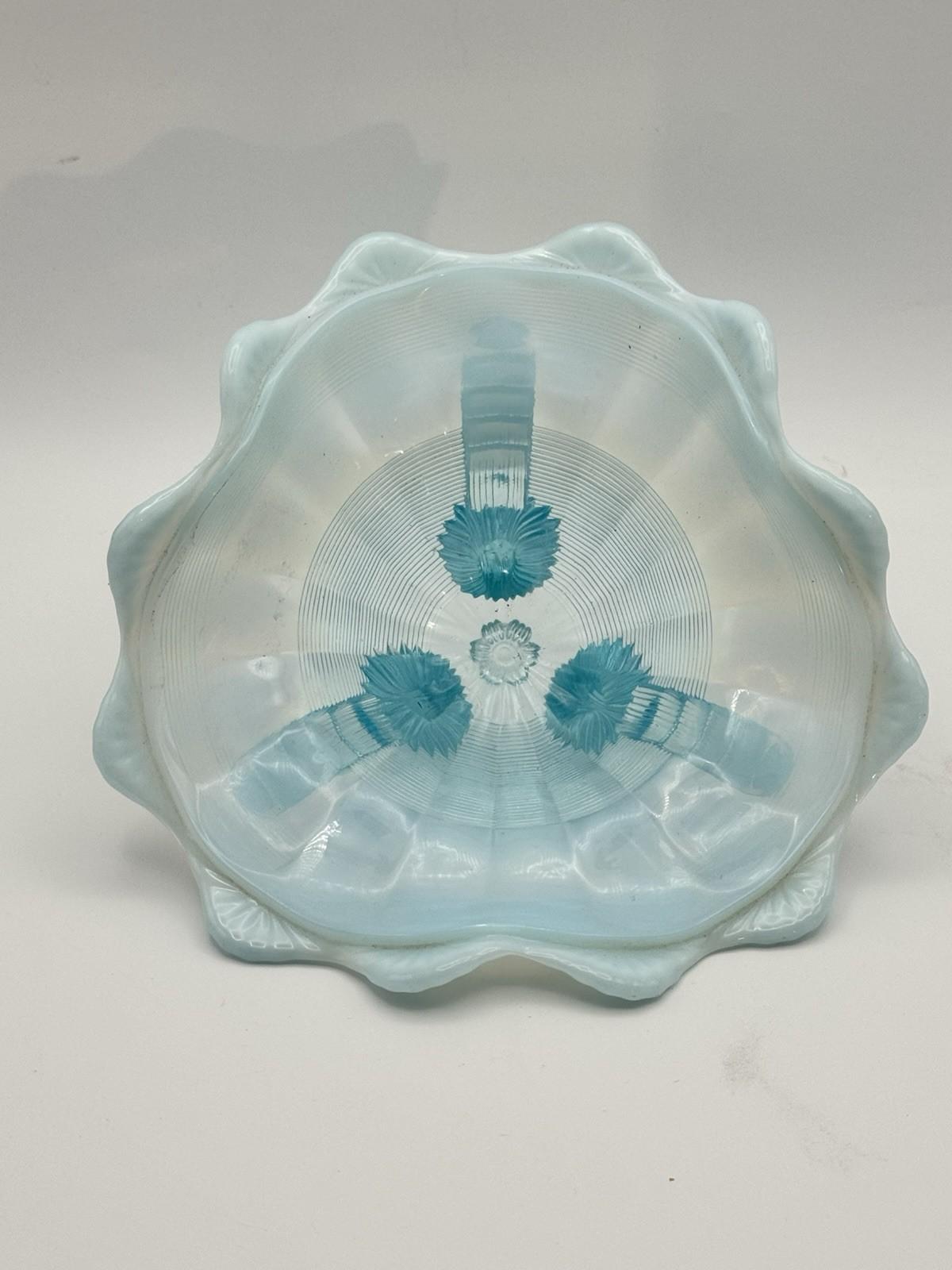 Northwood Blue Opalescent 3 Footed Bon Bon Bowl Dish