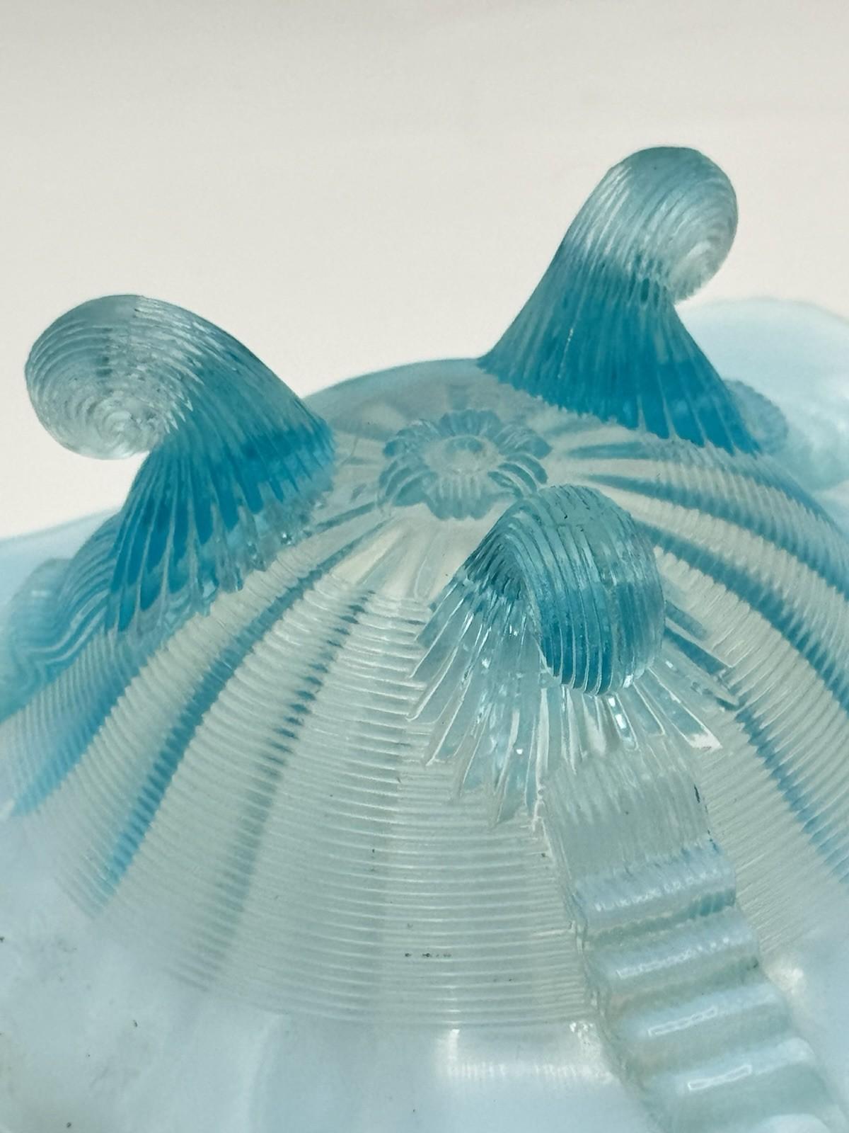 Northwood Blue Opalescent 3 Footed Bon Bon Bowl Dish