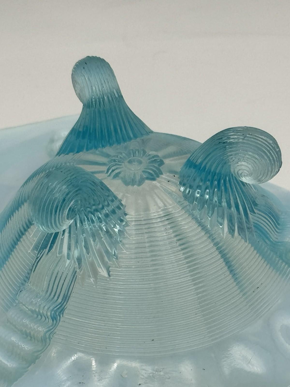 Northwood Blue Opalescent 3 Footed Bon Bon Bowl Dish