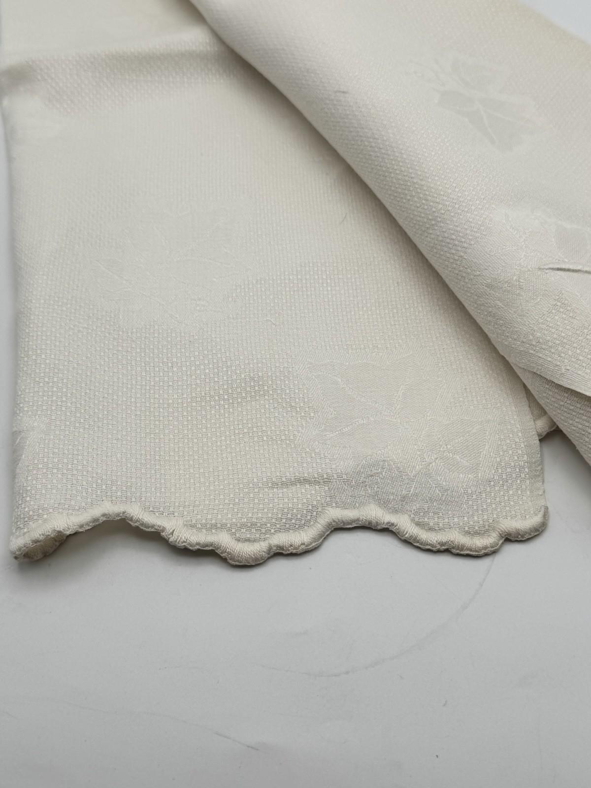 Antique Guest Towel Monogrammed Embroidered Scallop Edge Damask Linen 23” X 40”