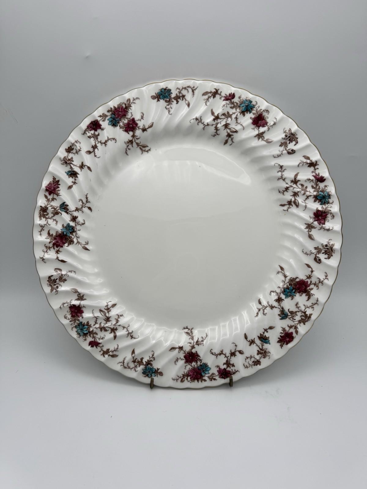Minton Ancestral Plate 12.5” Bone China England Burgundy Teal Floral Gold