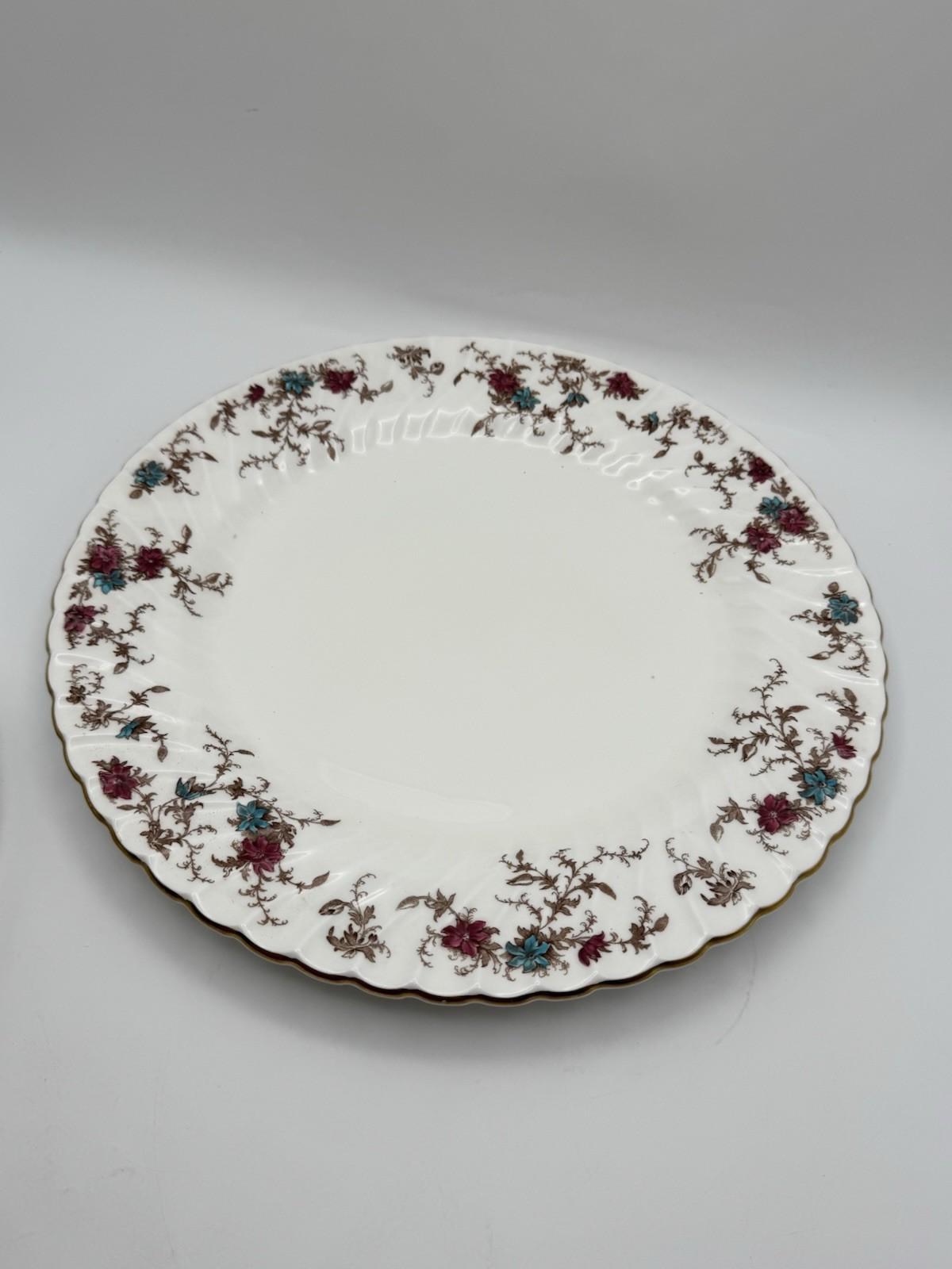 Minton Ancestral Plate 12.5” Bone China England Burgundy Teal Floral Gold