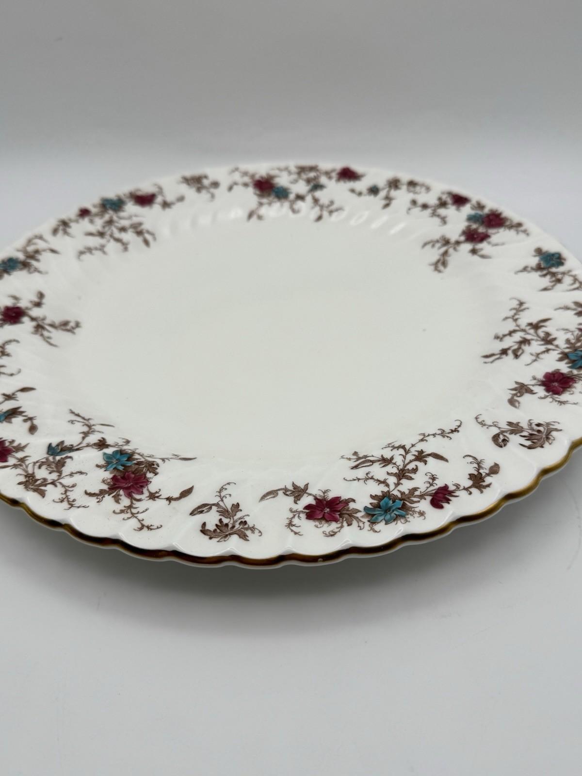 Minton Ancestral Plate 12.5” Bone China England Burgundy Teal Floral Gold