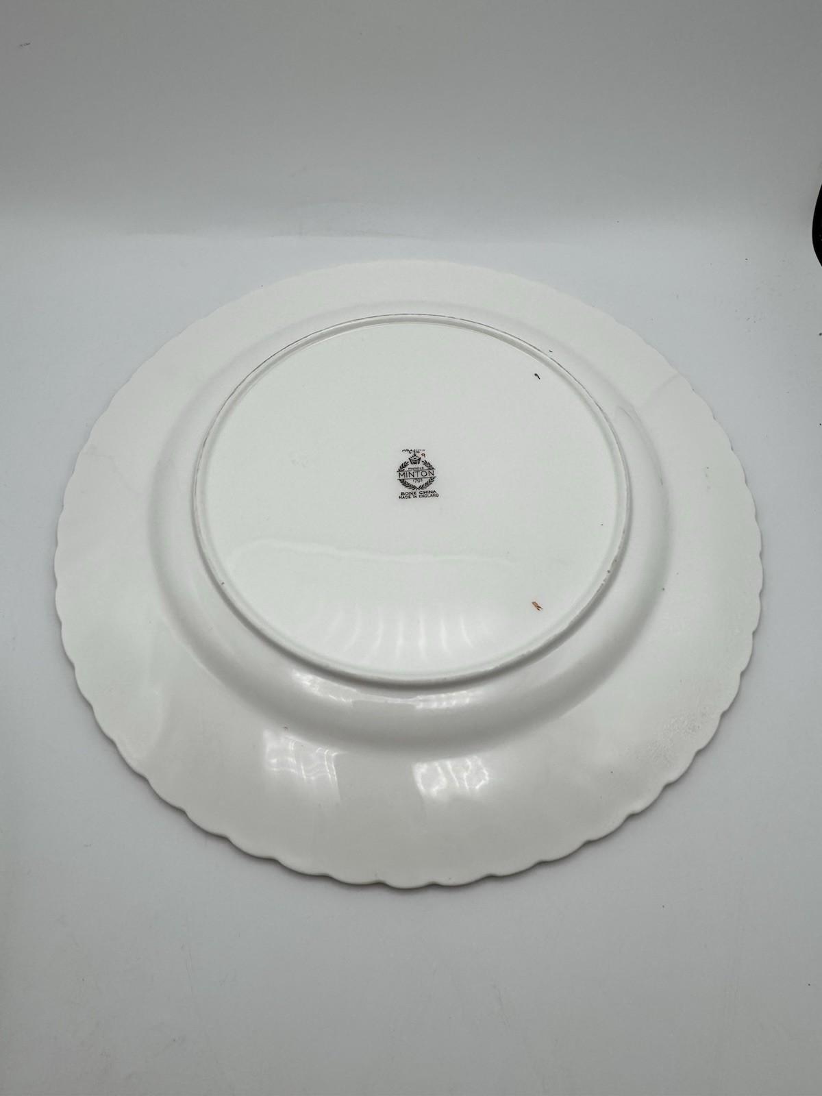 Minton Ancestral Plate 12.5” Bone China England Burgundy Teal Floral Gold