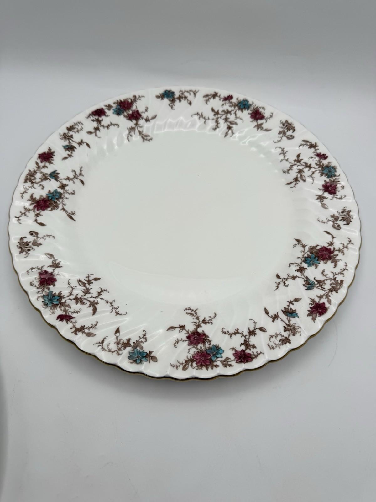 Minton Ancestral Plate 12.5” Bone China England Burgundy Teal Floral Gold