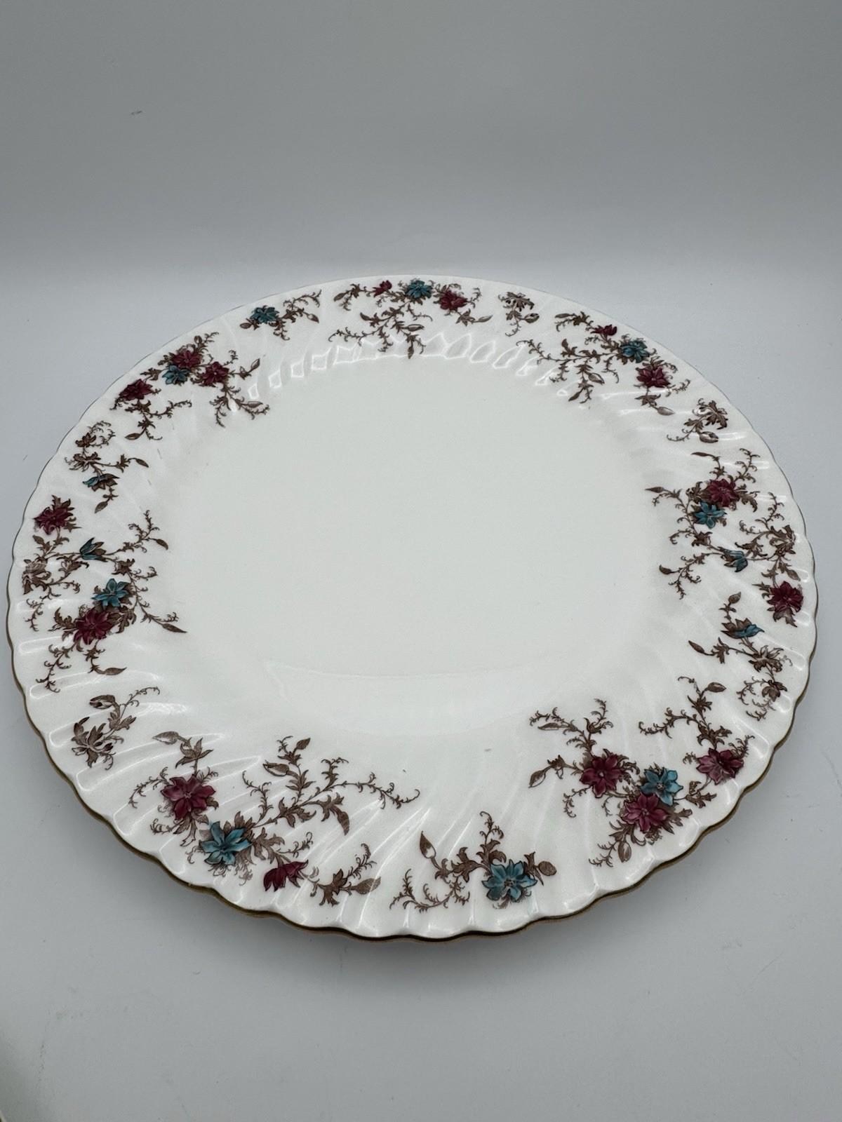 Minton Ancestral Plate 12.5” Bone China England Burgundy Teal Floral Gold