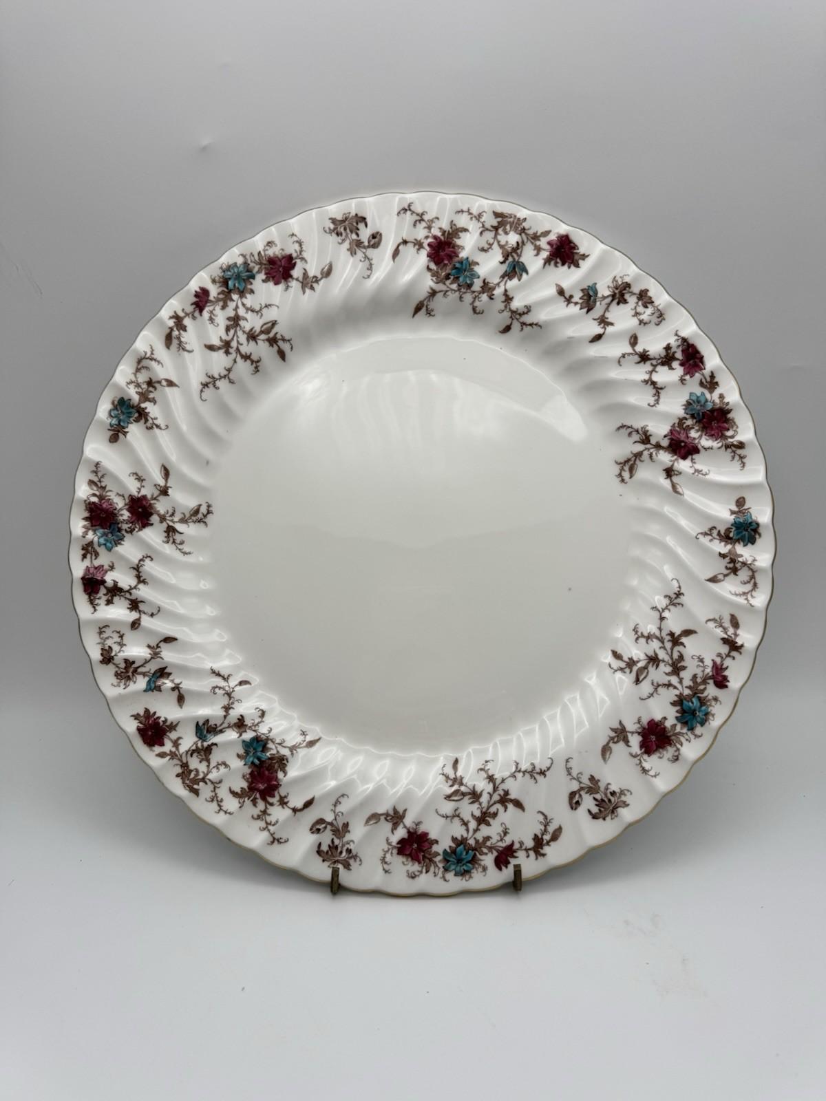 Minton Ancestral Plate 12.5” Bone China England Burgundy Teal Floral Gold