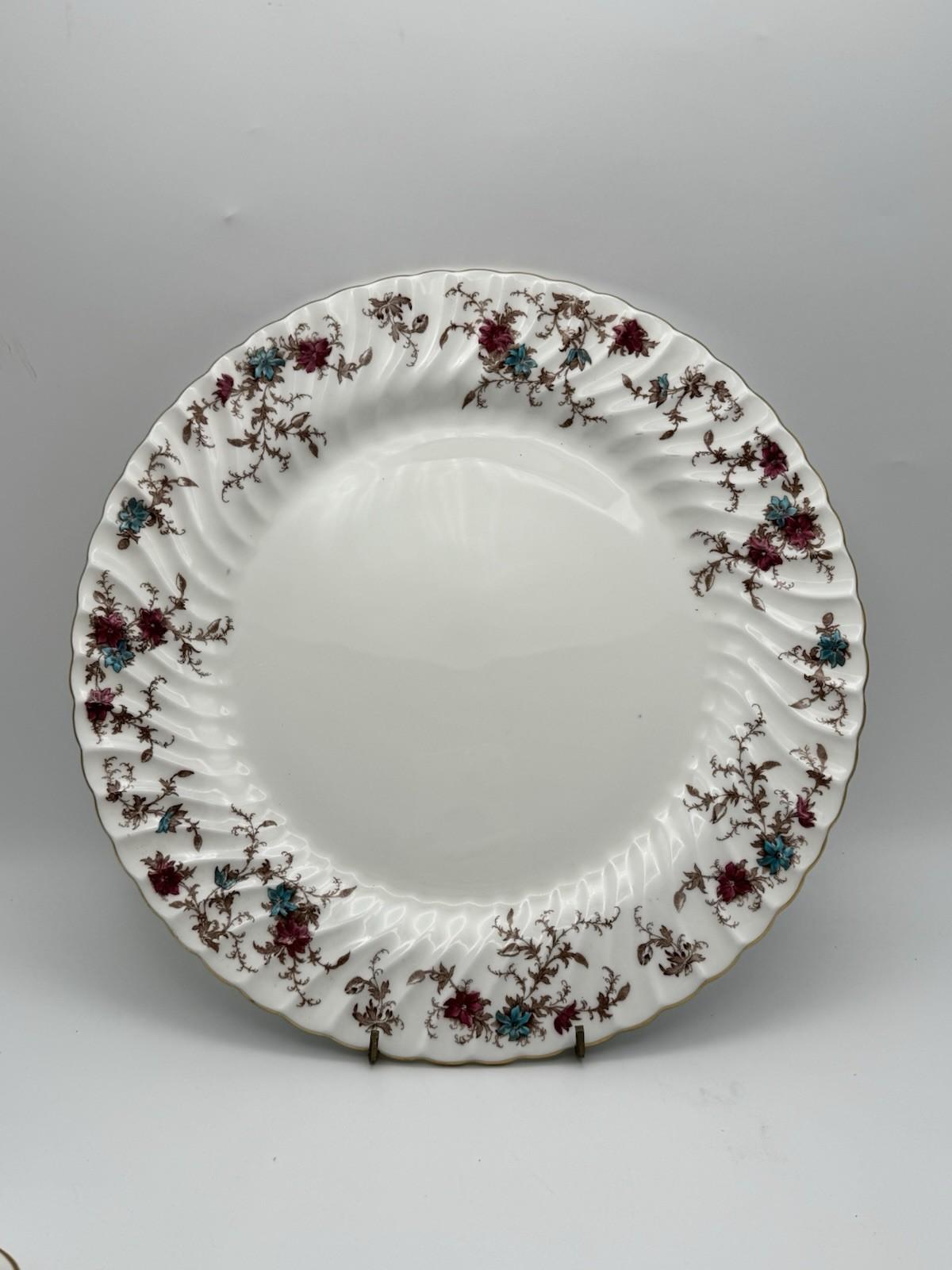 Minton Ancestral Plate 12.5” Bone China England Burgundy Teal Floral Gold