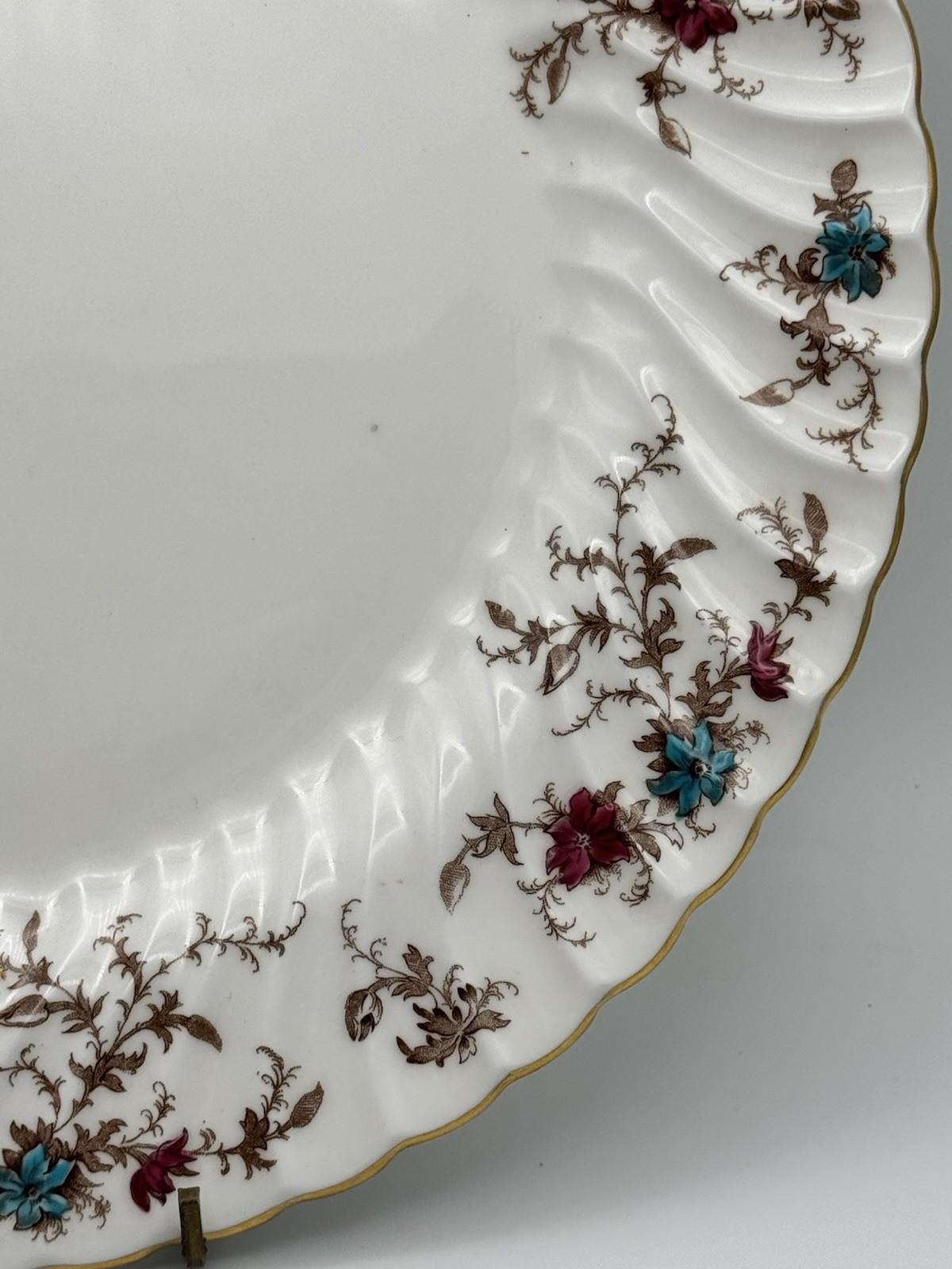Minton Ancestral Plate 12.5” Bone China England Burgundy Teal Floral Gold