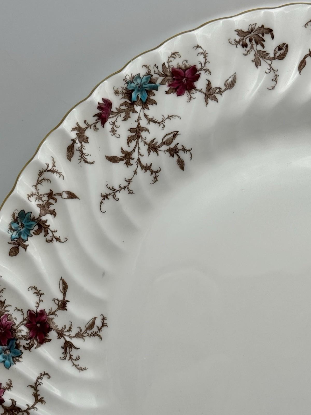 Minton Ancestral Plate 12.5” Bone China England Burgundy Teal Floral Gold