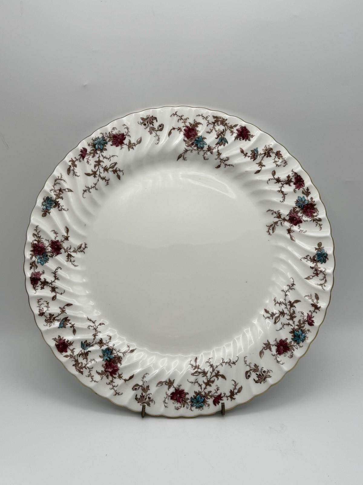Minton Ancestral Plate 12.5” Bone China England Burgundy Teal Floral Gold