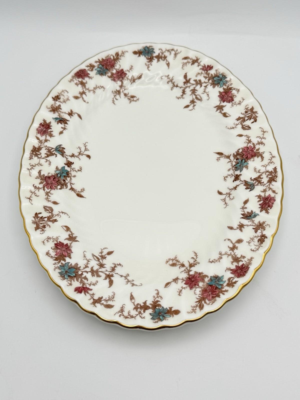 Minton Platter Ancestral Scalloped Floral Gold Rim England Porcelain 10.25”
