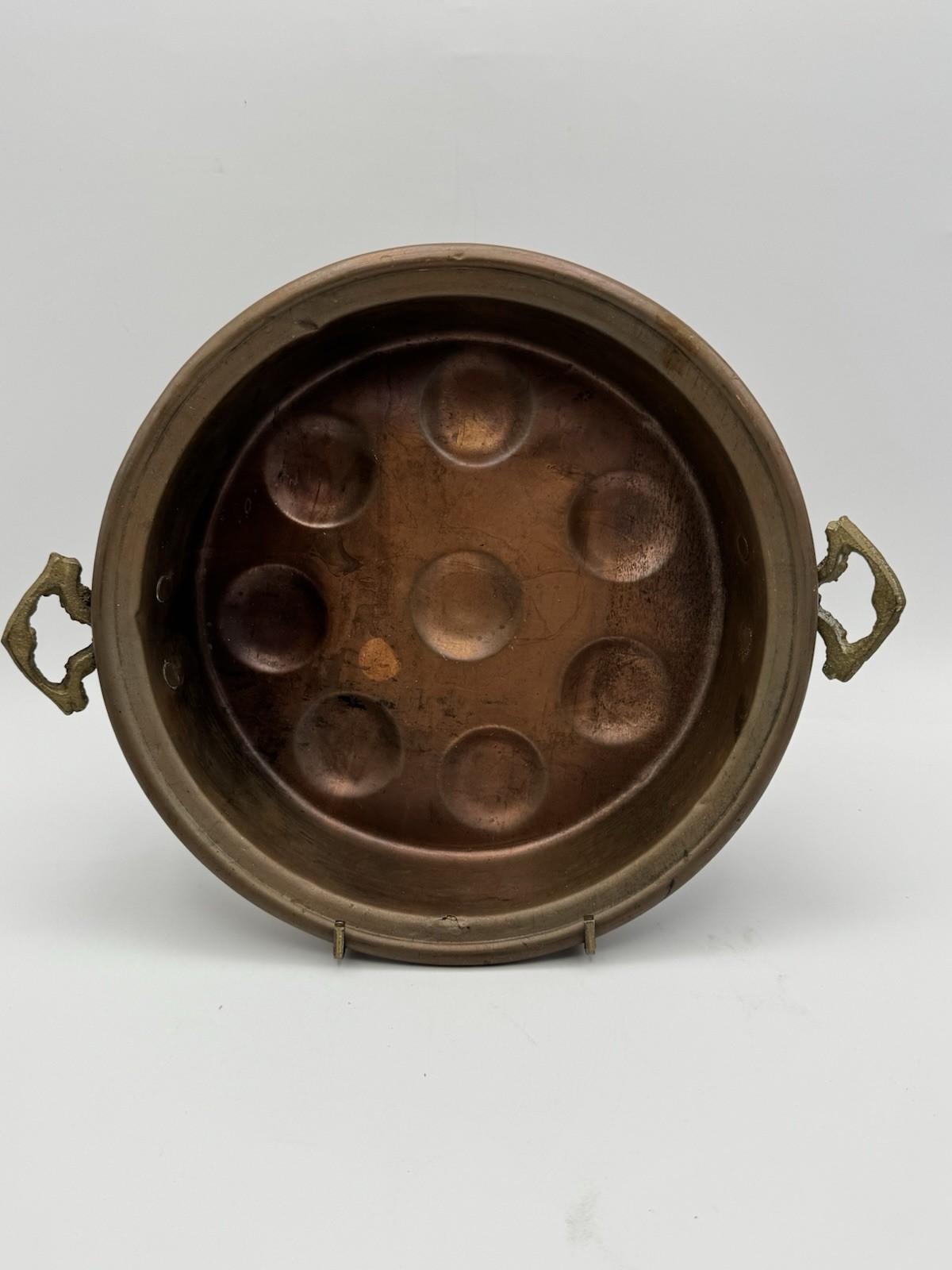 Egg Escargot Oyster Pan Copper 8 Well Brass Handles 10.5”