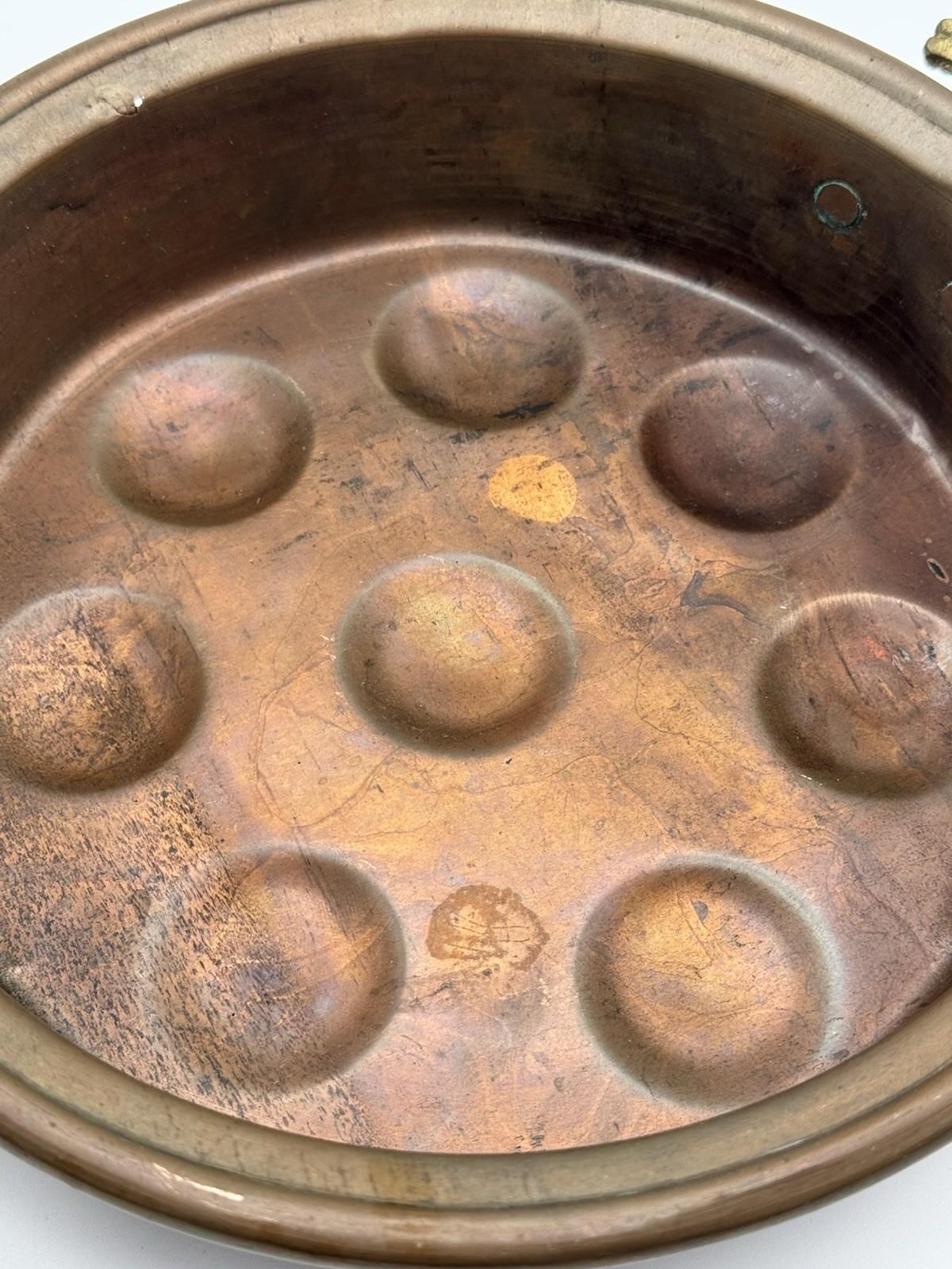 Egg Escargot Oyster Pan Copper 8 Well Brass Handles 10.5”