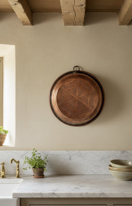 Antique Copper Strainer Sieve Kitchen Colander Rustic European Cookware