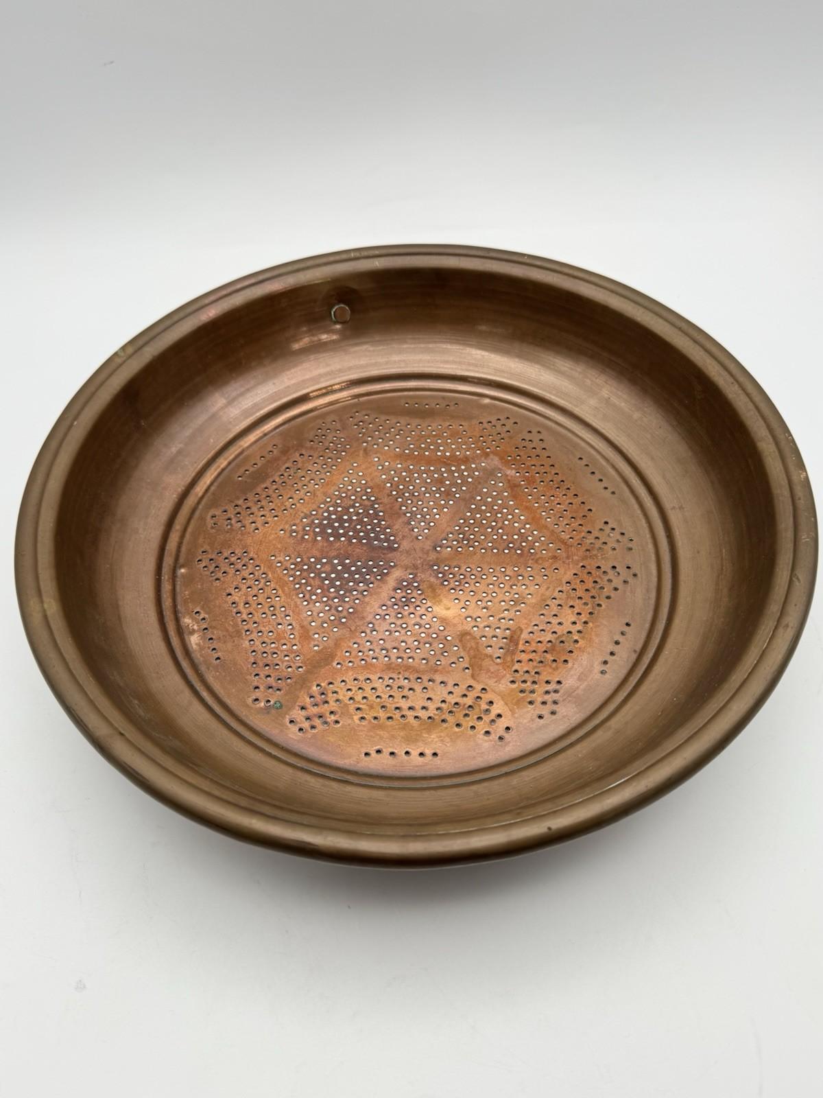 Antique Copper Strainer Sieve Kitchen Colander Rustic European Cookware