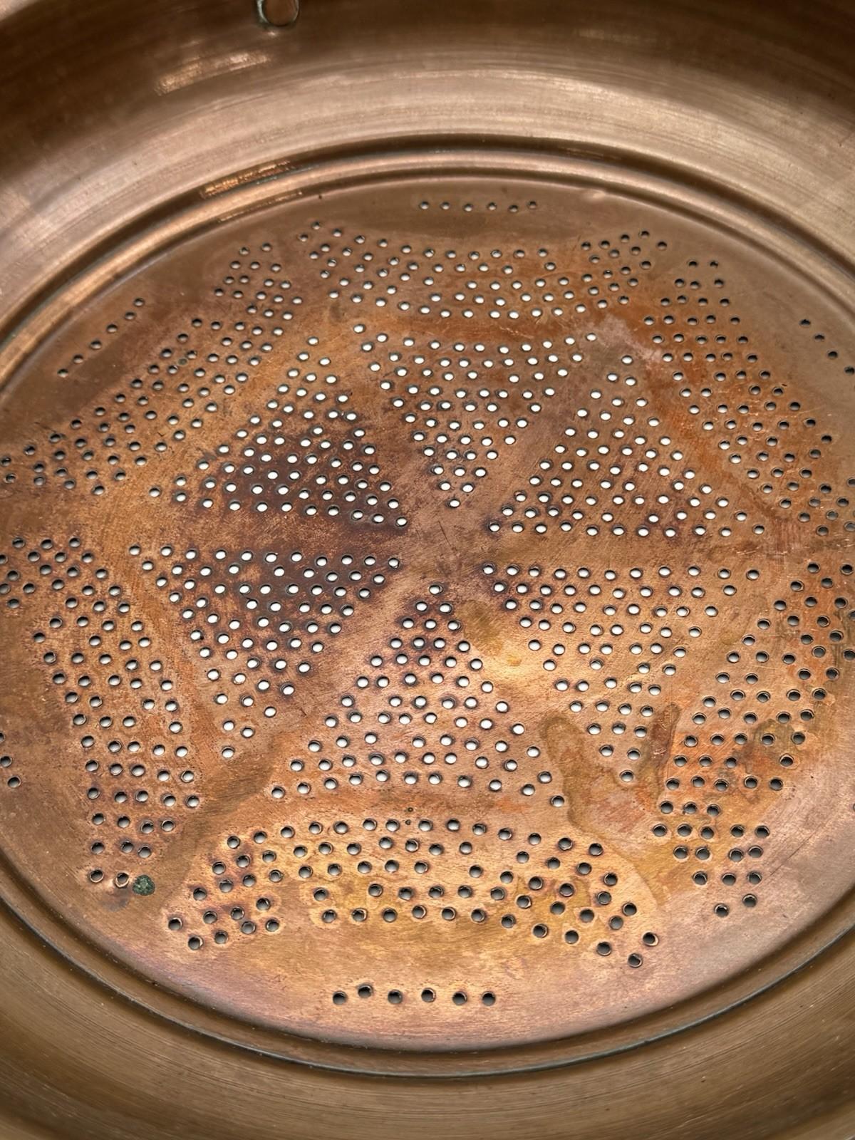 Antique Copper Strainer Sieve Kitchen Colander Rustic European Cookware
