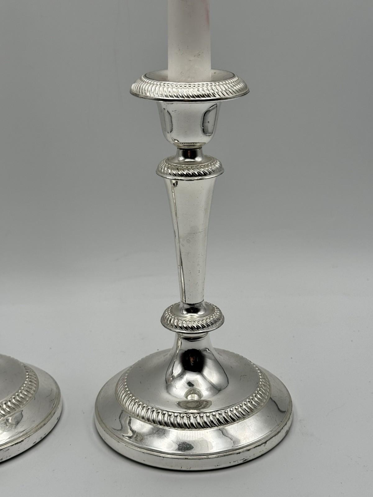 Pair Silverplate Candlesticks Classical Rope Edge Weighted 8 Inch VINTAGE