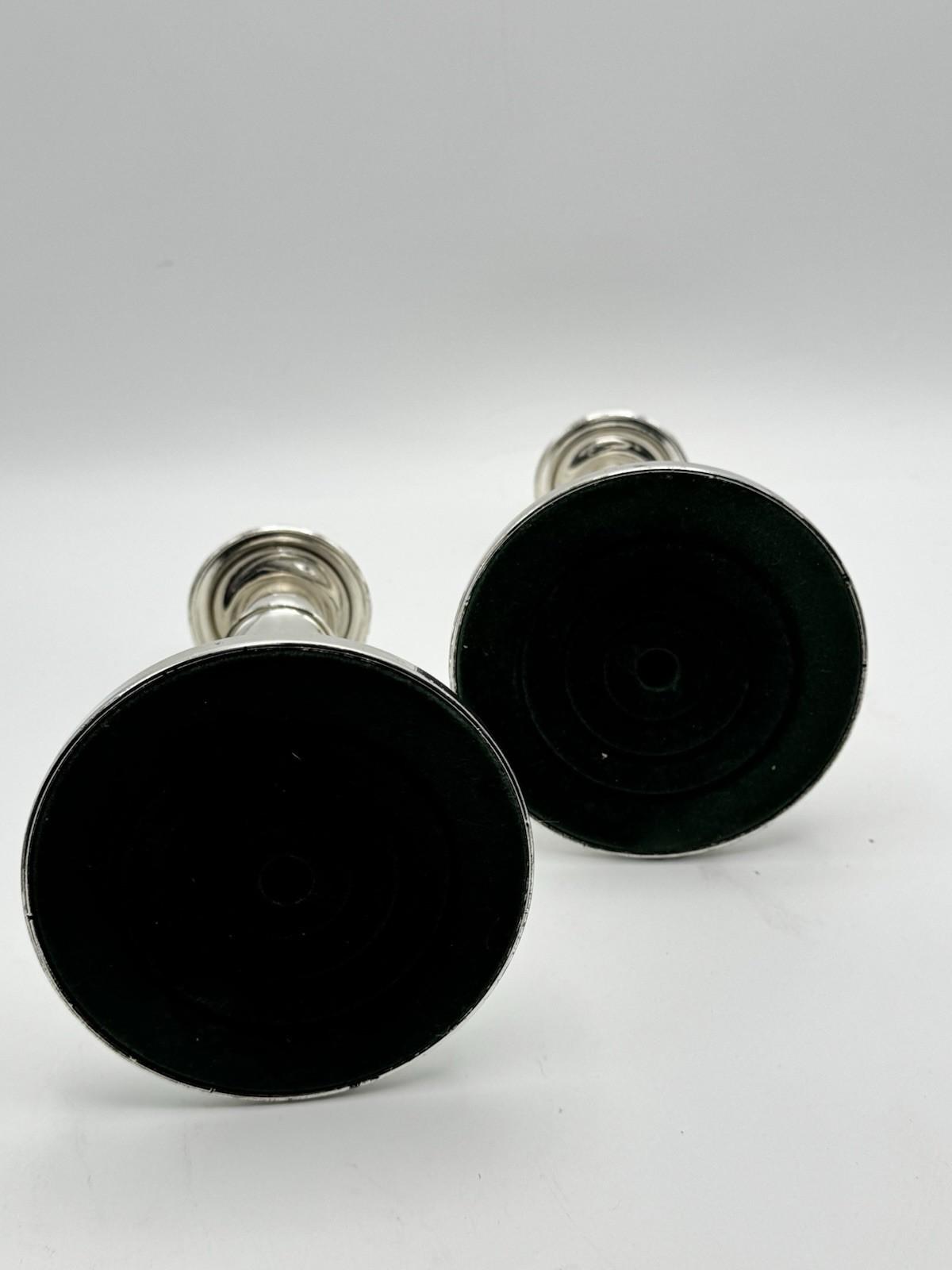 Pair Silverplate Candlesticks Classical Rope Edge Weighted 8 Inch VINTAGE