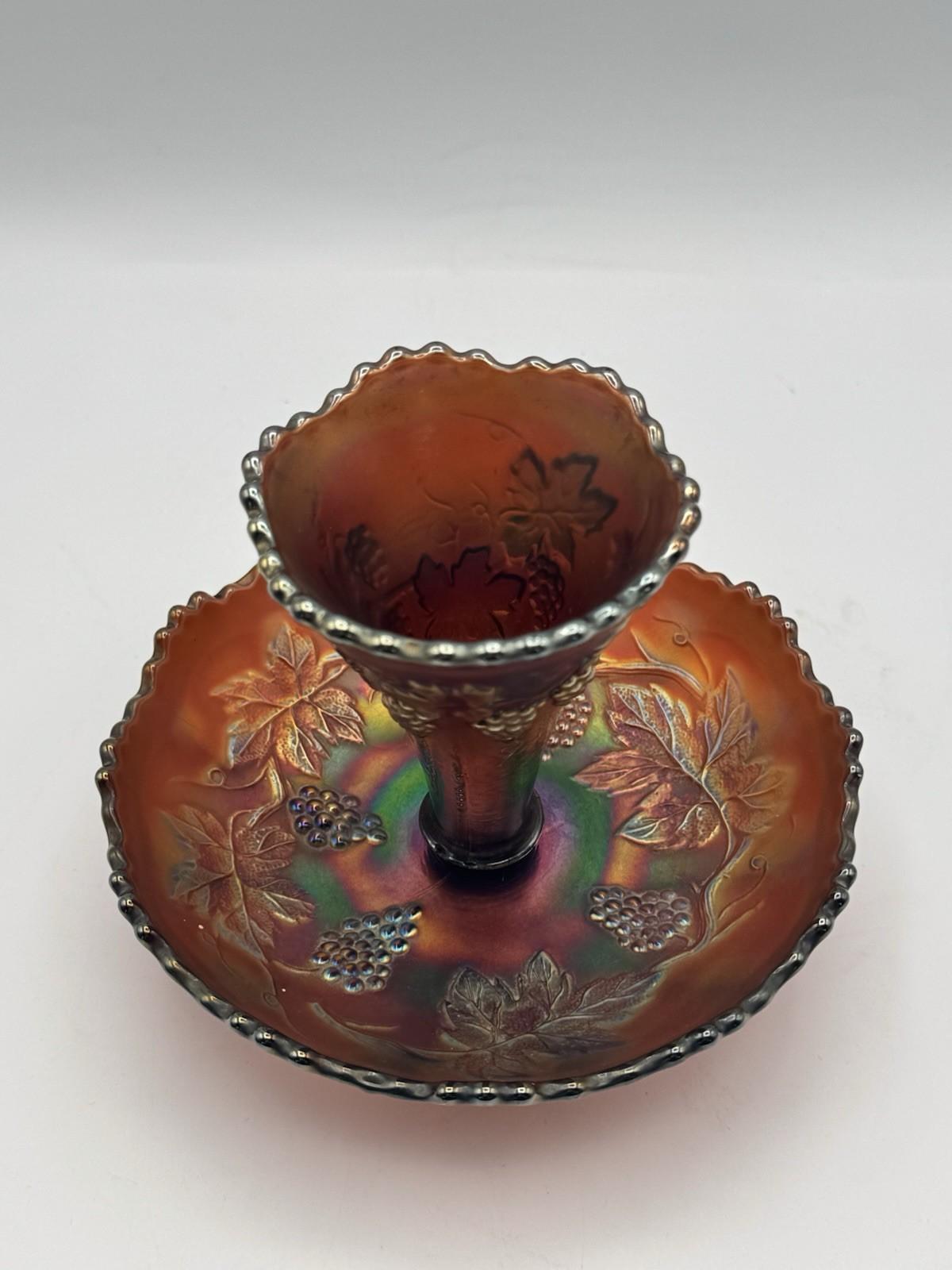 FENTON Carnival Glass EPERGNE 5”  Grapes Vines READ‼️