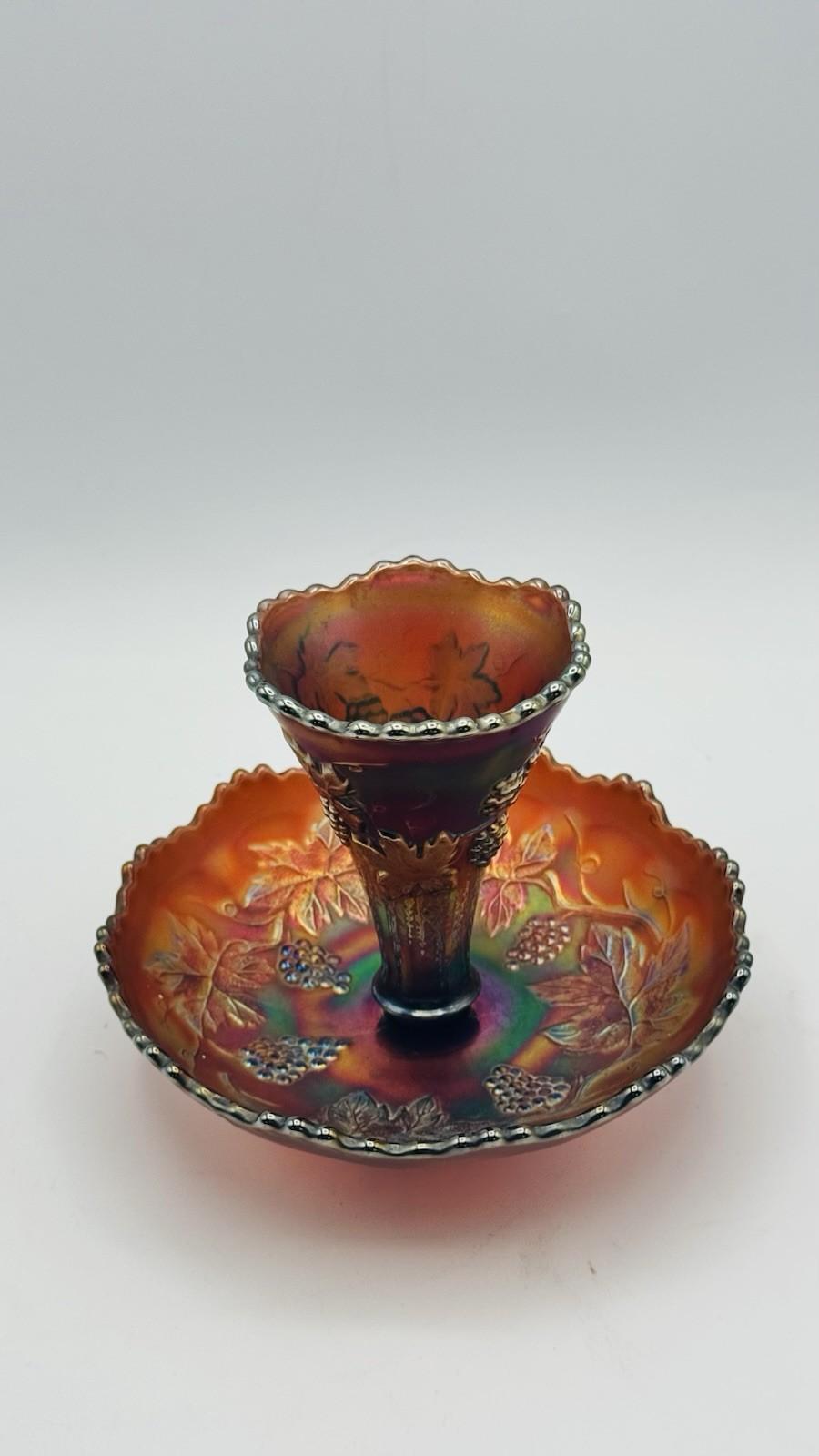 FENTON Carnival Glass EPERGNE 5”  Grapes Vines READ‼️