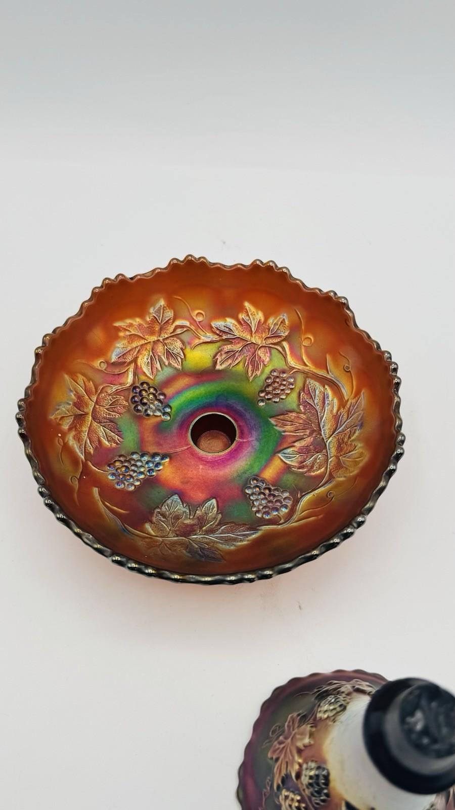 FENTON Carnival Glass EPERGNE 5”  Grapes Vines READ‼️