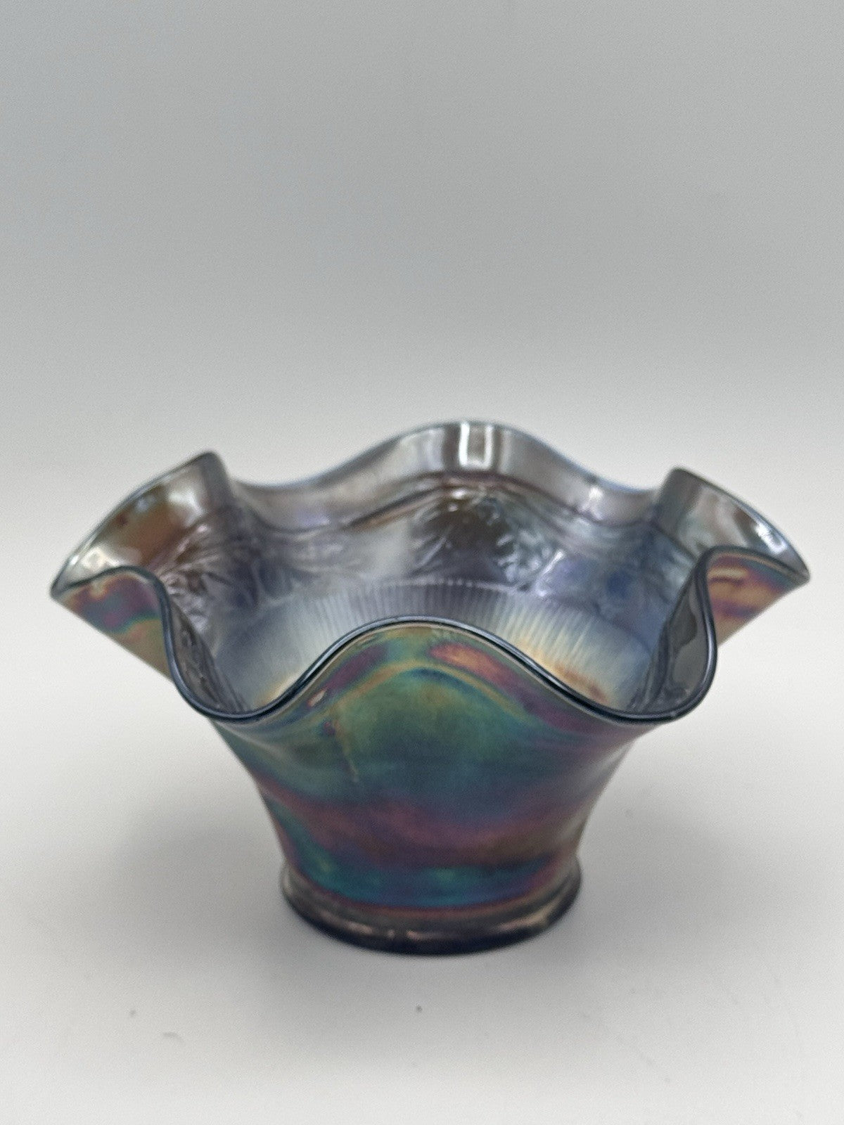 Vintage Fenton Bowl Blackberry Cobalt Blue Carnival Glass 6 Inch Ruffled #248