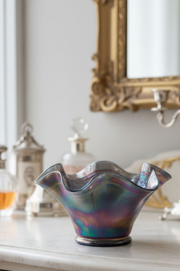 Vintage Fenton Bowl Blackberry Cobalt Blue Carnival Glass 6 Inch Ruffled #248