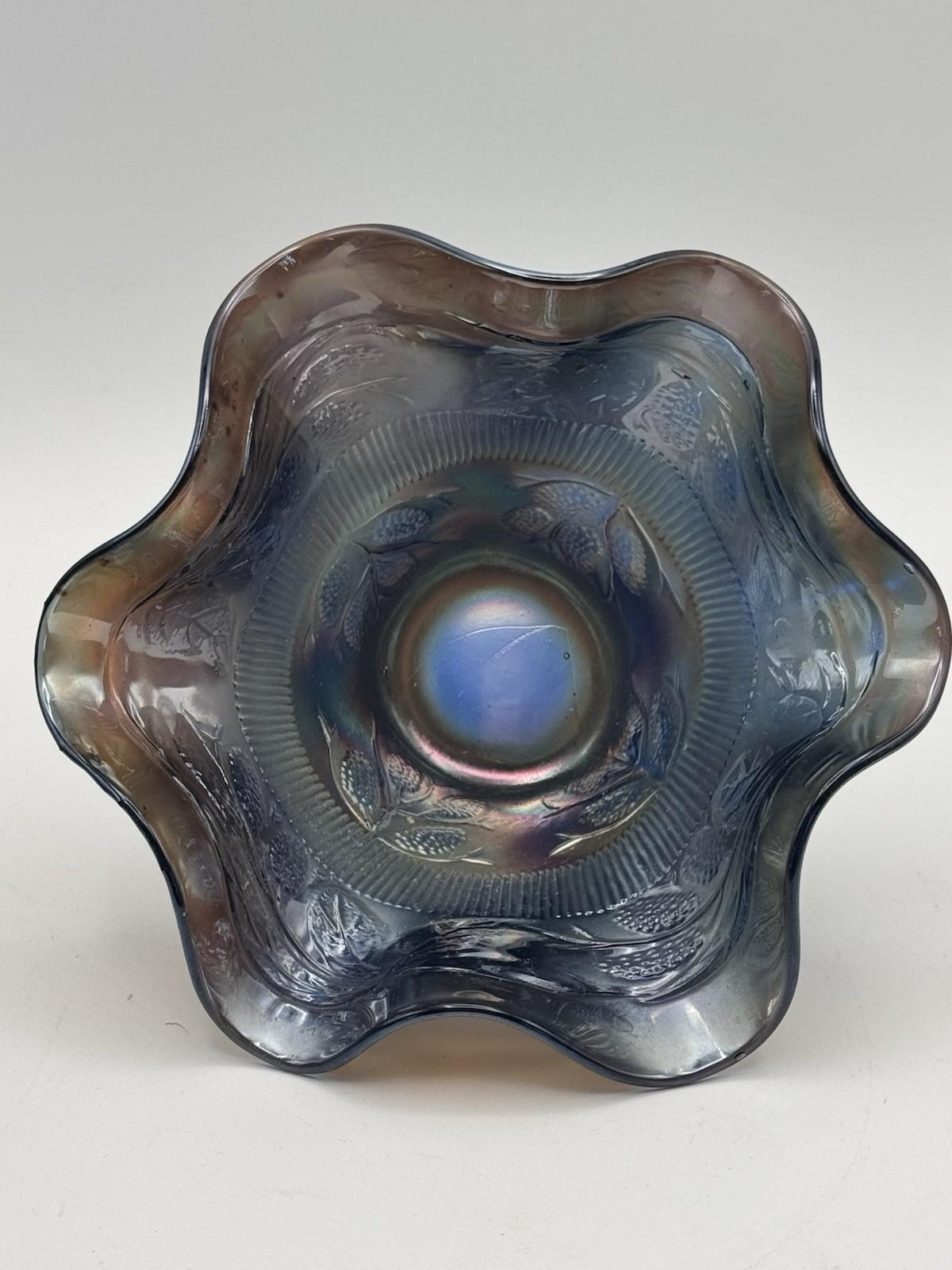 Vintage Fenton Bowl Blackberry Cobalt Blue Carnival Glass 6 Inch Ruffled #248