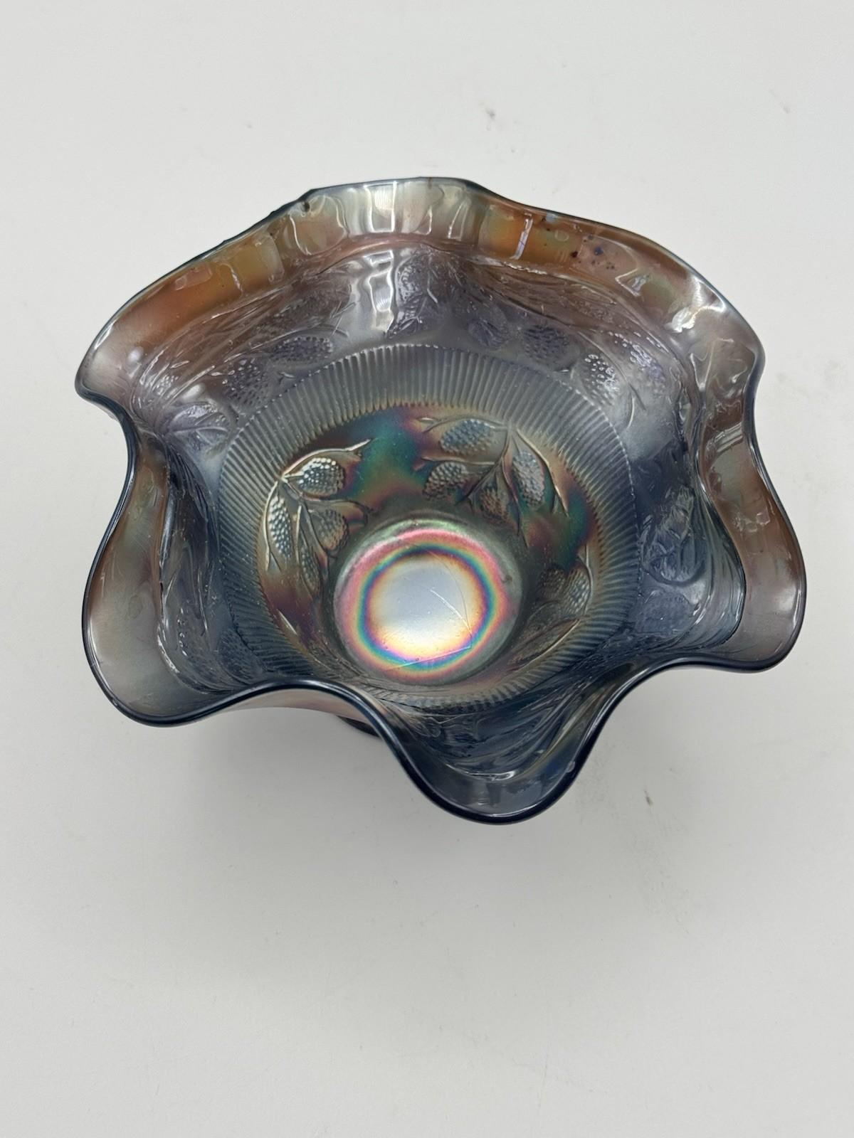 Vintage Fenton Bowl Blackberry Cobalt Blue Carnival Glass 6 Inch Ruffled #248