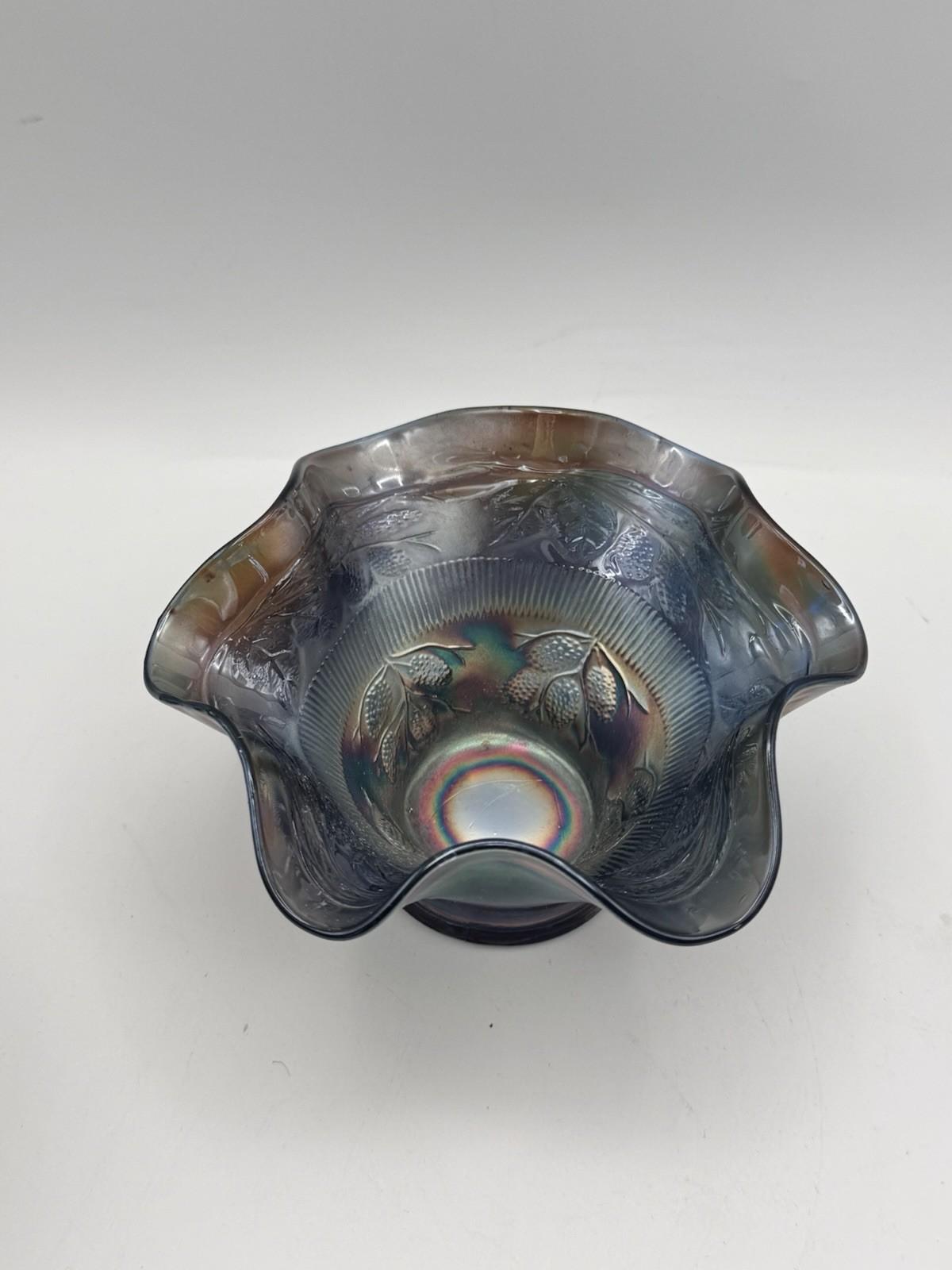 Vintage Fenton Bowl Blackberry Cobalt Blue Carnival Glass 6 Inch Ruffled #248