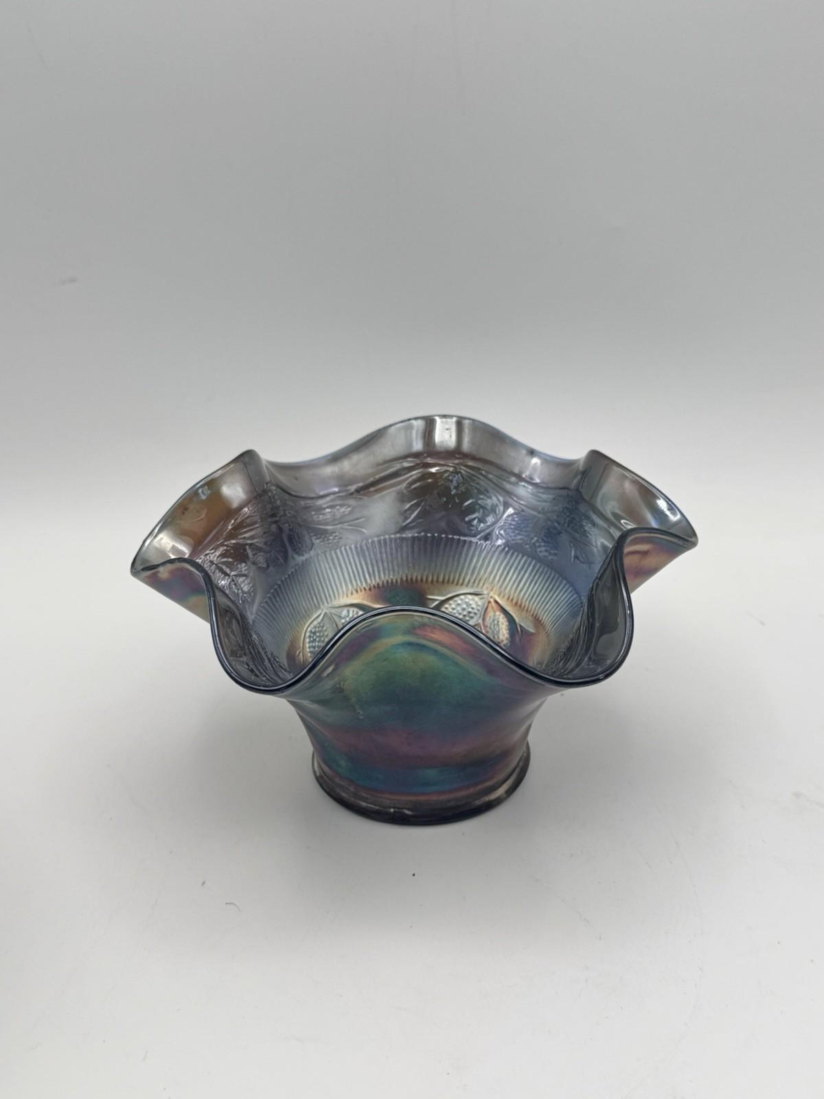Vintage Fenton Bowl Blackberry Cobalt Blue Carnival Glass 6 Inch Ruffled #248